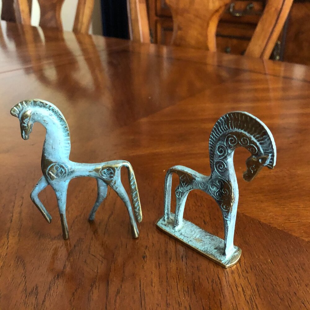 vintage Frederick Weinberg-style brass Etruscan horse set